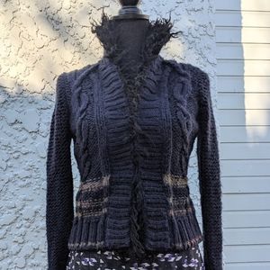 Free People Faux Fur Trim Cable Knit Sweater